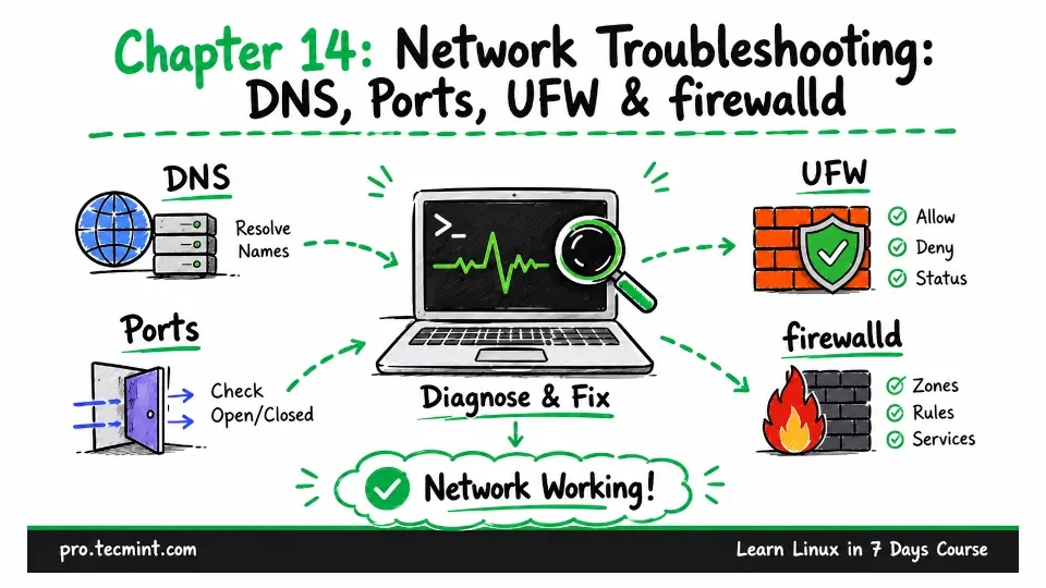 Chapter 14: Network Troubleshooting: DNS, Ports, UFW & firewalld
